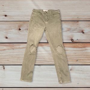 Free People Green Ripped High Rise Jeans